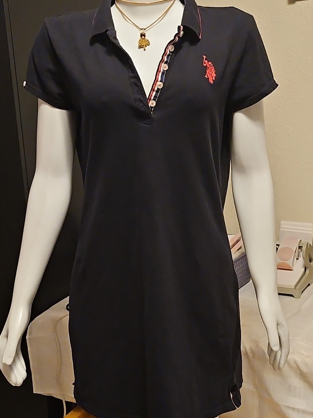 U.S. Polo Assn. Navy Crewneck Polo Dress with Red Logo